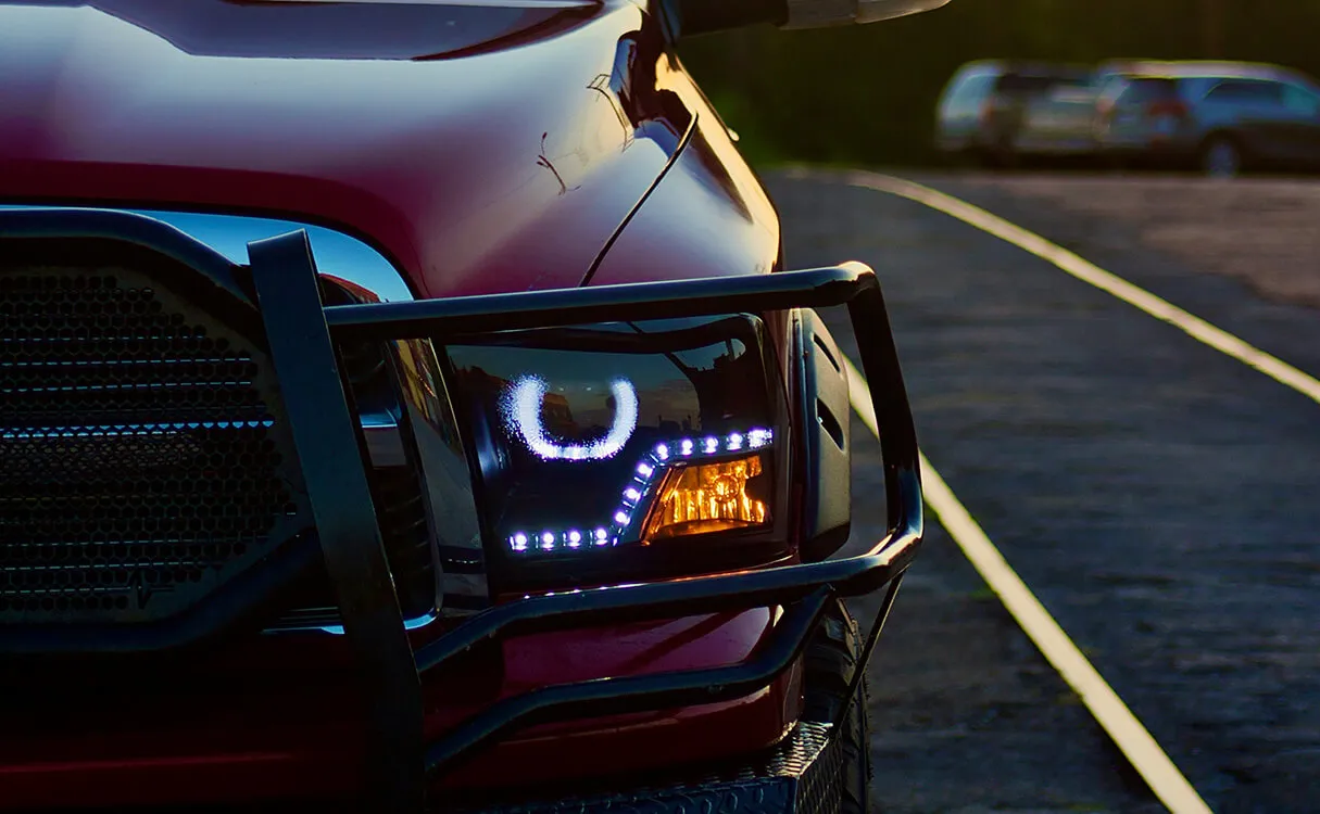 Headlight on red truck